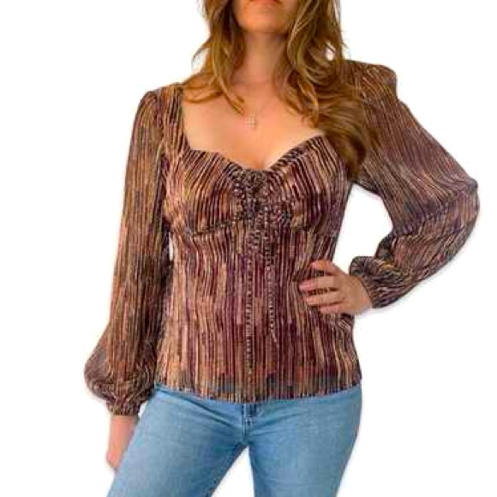 Boston Proper Brown Pleated Blouse